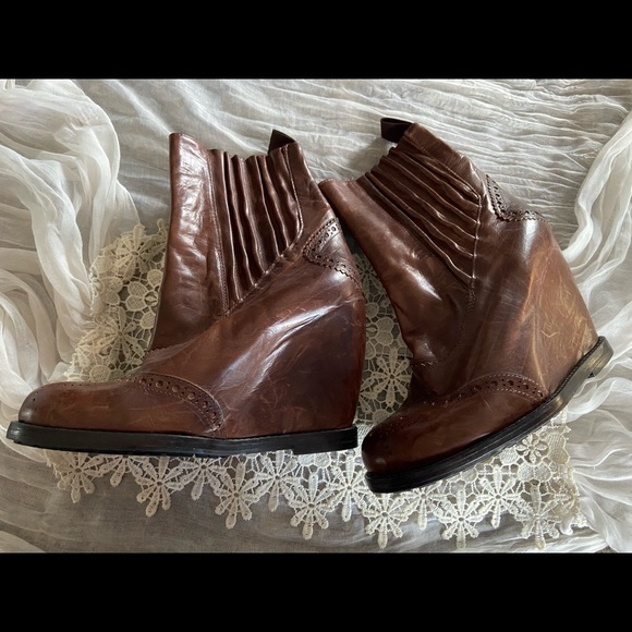 Wedge Ankle Boots Cognac Brown - size 6.5 - 7 - Picture 2 of 10